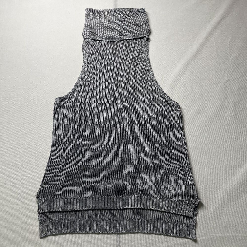 Free People Sleeveless Turtleneck Sweater Gray Knit Cotton Blend Size XS